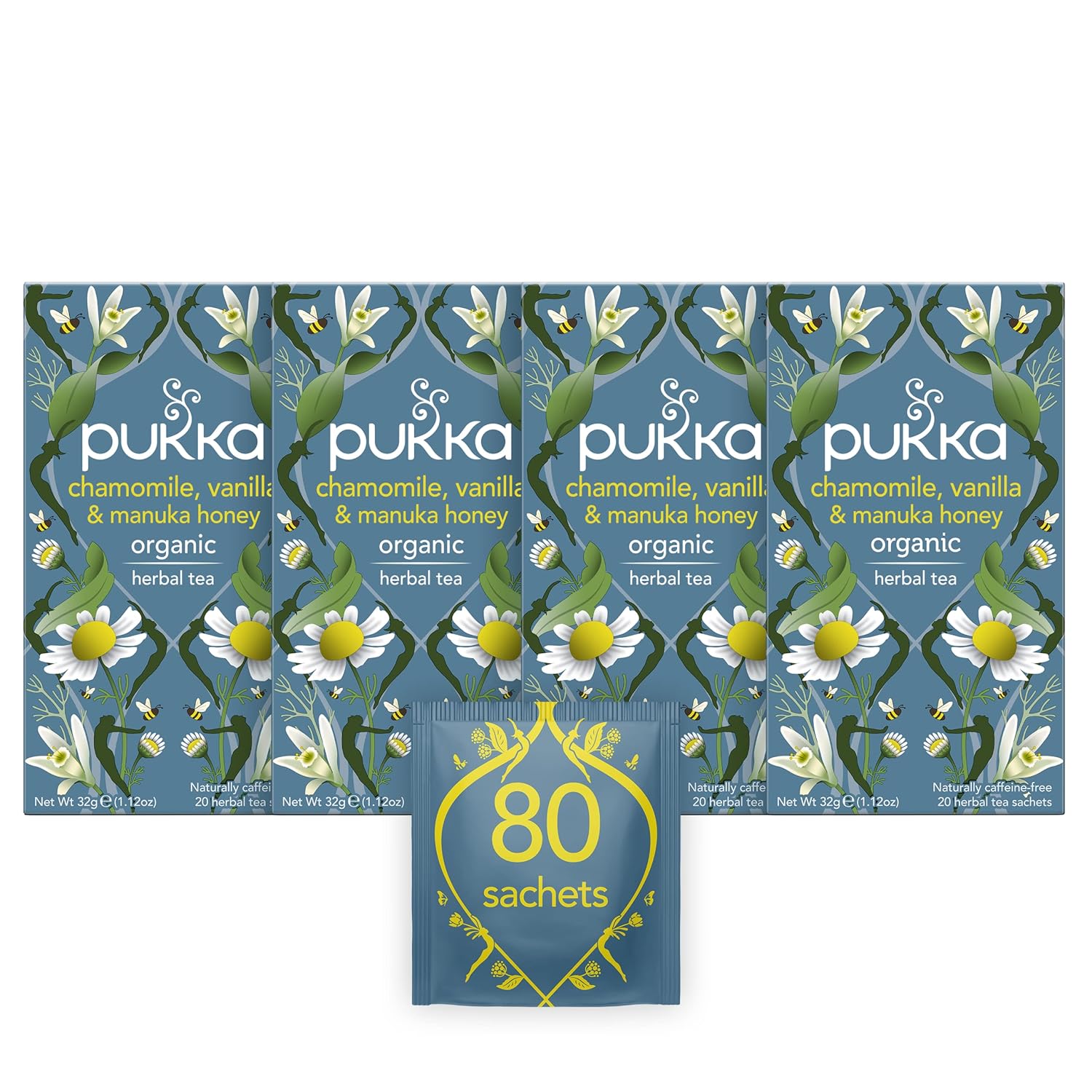 Pukka Chamomile Vanilla & Manuka Honey Tea 20 Bags - Pack of 4 : Grocery & Gourmet Food