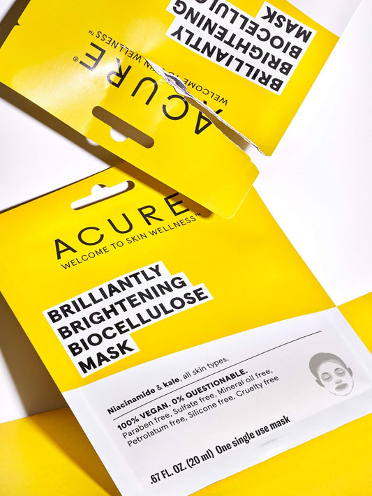 Acure Brightening Biocellulose Gel Mask | 100% Vegan | For A Brighter Appearance | Niacinamide & Kale - Vitamin B3 |One Single Use | All Skin Types |1 Count