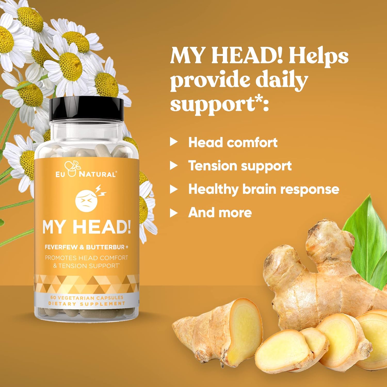 My Head! Headache Vitamins – Sensitivity, Tension, Comfort, Healthy Head Function for A Clear Mind – Fast acting Magnesium, Butterbur, Feverfew, Boswellia, Vitamin D, Ginger, & More – 60 Soft Capsules : Health & Household