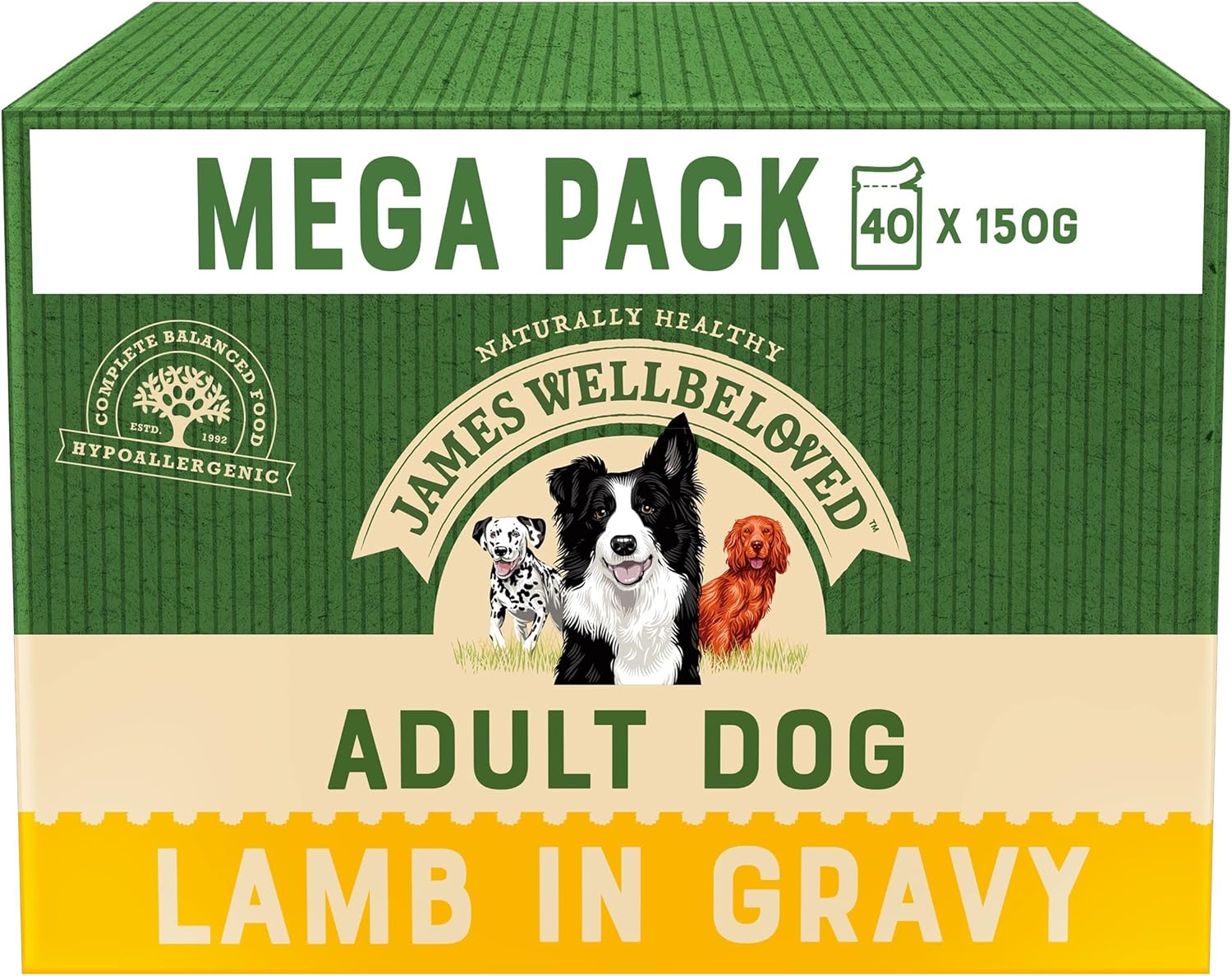 James Wellbeloved Adult Lamb in Gravy 40 Pouches, Hypoallergenic Wet Dog Food, Pack of 1 (40x150 g)?9003579016879