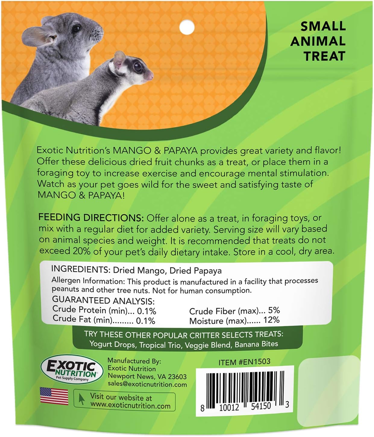 Mango & Papaya Treat (4.5 oz.) - Healthy Treat for Small Animals - Sugar Gliders, Rats, Chinchillas, Ferrets, Parrots, Hamsters, Squirrels, Hedgehogs, Guinea Pigs, Rabbits & Other Small Animals : Pet Supplies