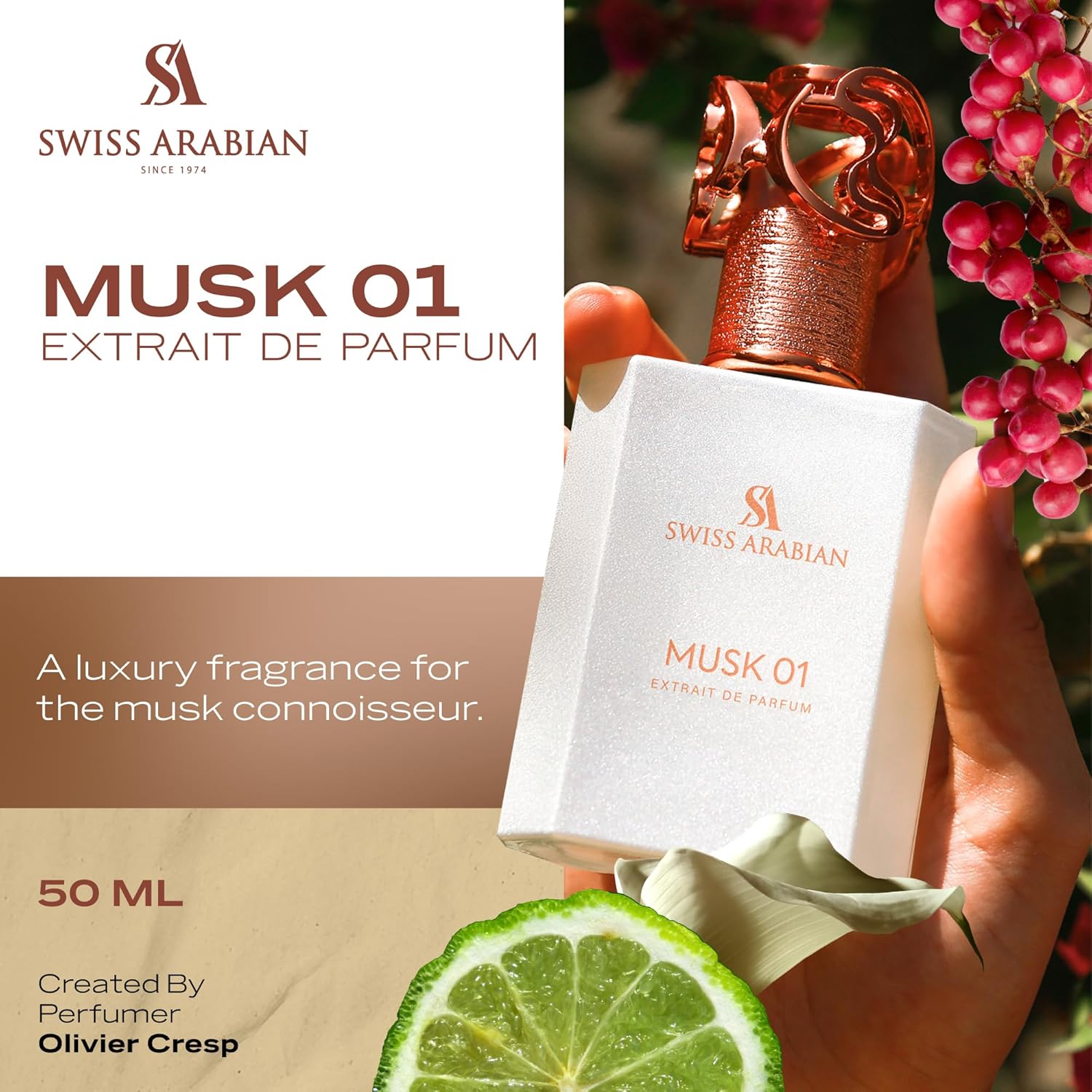 Swiss Arabian Musk 01 - Luxury Products From Dubai - Long Lasting, Addictive Personal Edp Spray Fragrance - Seductive Signature Aroma - 1.7 Oz