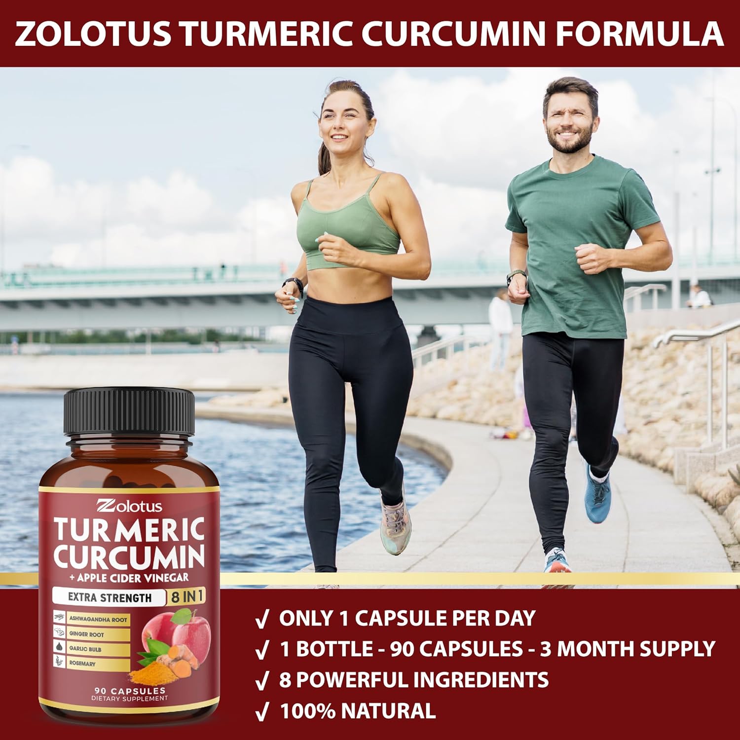 7 in 1 Turmeric Curcumin + Apple Cider Vinegar Capsules, Equivalent to 4080mg, 3 Month Supply with Ashwagandha, Ginger, Garlic Bulb, 95% Standardized Curcuminoids, Joint & Absorption Support : Health & Household