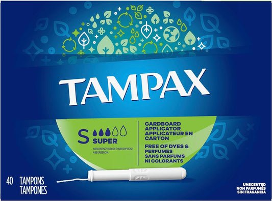 Tampax Tampons, Super Absorbency, Cardboard Applicator, Leakgaurd Skirt, Unscented, 40 Count