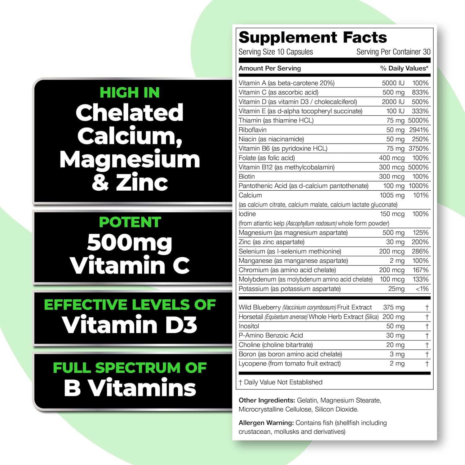 Species Nutrition V-Mineralyze All-Purpose Multivitamin, Vitamin C And D3, Chelated Minerals, Blueberry Extract With Anti-Oxidant Properties, 300 Capsules