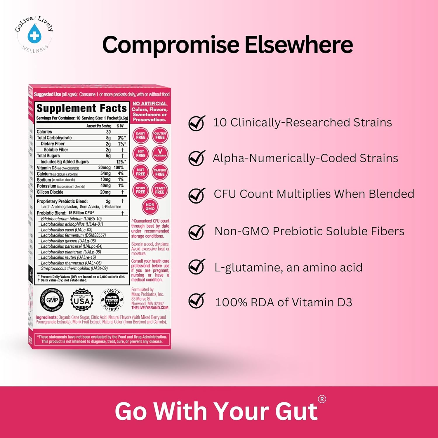 Golive Prebiotic And Probiotic For Women, Men, Kids. Berry Pomegranate Synbiotic Powder W/ L-Glutamine, Vitamin D3, Electrolytes. For Gut Health, Digestion, Metabolism, Immunity 15-50B Cfus. : Energy Drinks : Health & Household