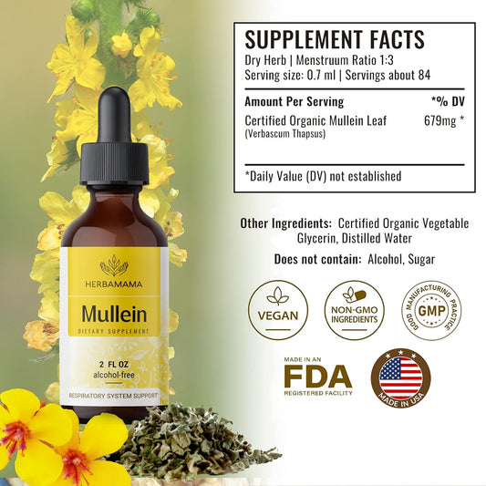 Mullein Leaf Tincture - Lung Cleanse - Vegan Lung Detox - Respiratory Health and Immune Support Drops - Natural Supplement Liquid Extract 2 fl.oz