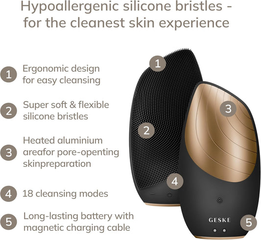 Geske Smartappguided™ Sonic Facial Brush | 6 In 1 | Skin Cleansing Brush With Thermal Function | Facial Massager & Electric Cleanser