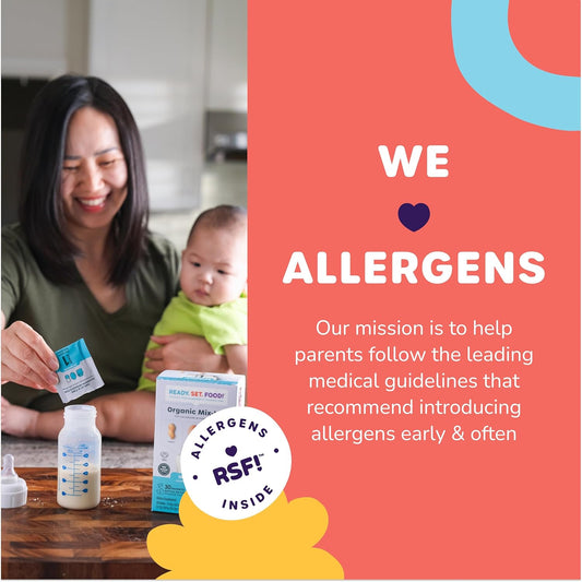 Ready, Set, Food! Stage 1 & 2 Mix-Ins – Safe&Easy Early Allergen Introduction, Babies 4+ Months, Mix With Breastmilk, Formula & Baby Food, With 3 Top Allergens: Organic Peanuts, Milk & Eggs (90 Days)