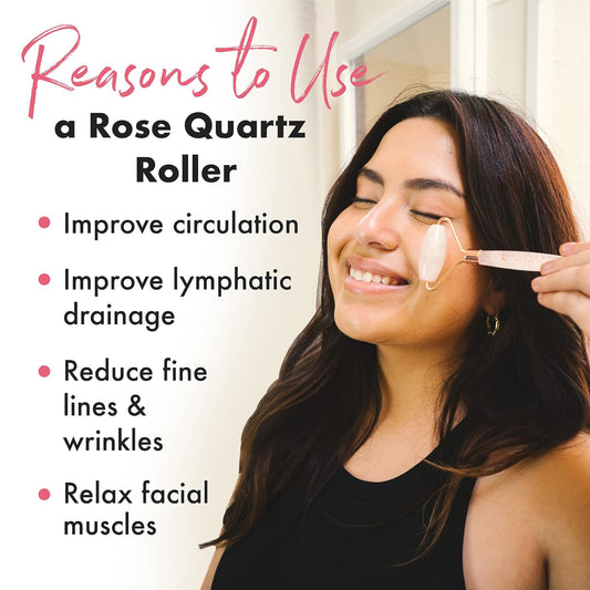 Rose Quartz Face Roller - Mothers Day Gifts, Relaxation Gifts for Women, Skin Care Tools for Fine Lines and Wrinkles, Beauty Gift Ideas, Face Massager Tools, Facial Tools, Self Care Gifts for Women