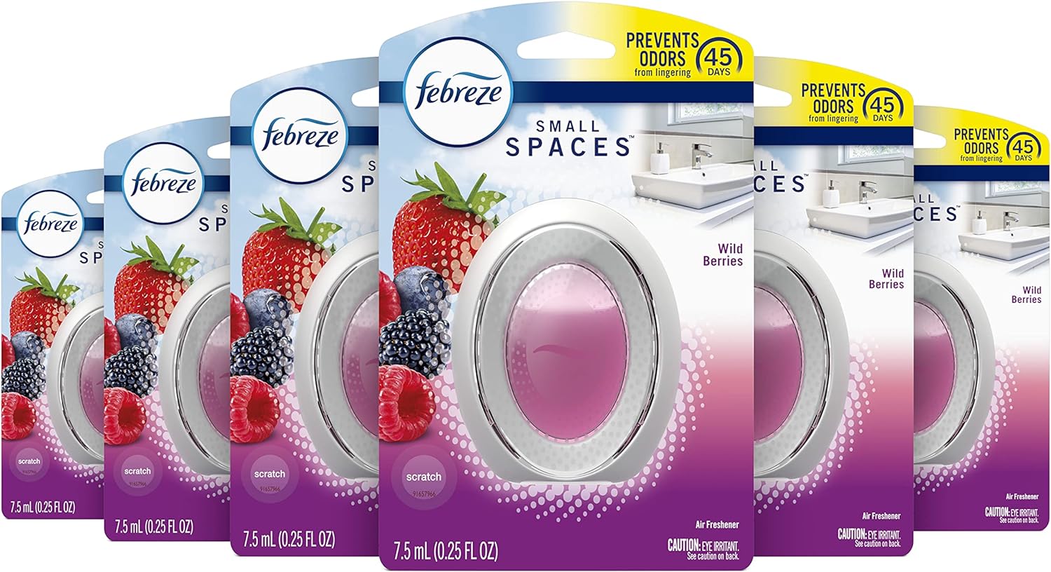 Febreze Small Spaces Air Freshener, Wild Berries, Odor Eliminator for Strong Odors (Pack of 6)