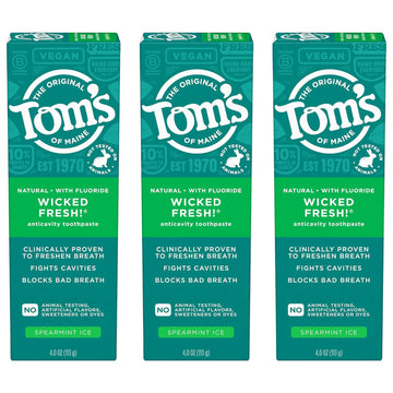 Tom's of Maine Wicked Fresh! Natural Anticavity Toothpaste, with Fluoride, Spearmint, 3 Pack, 4.0oz