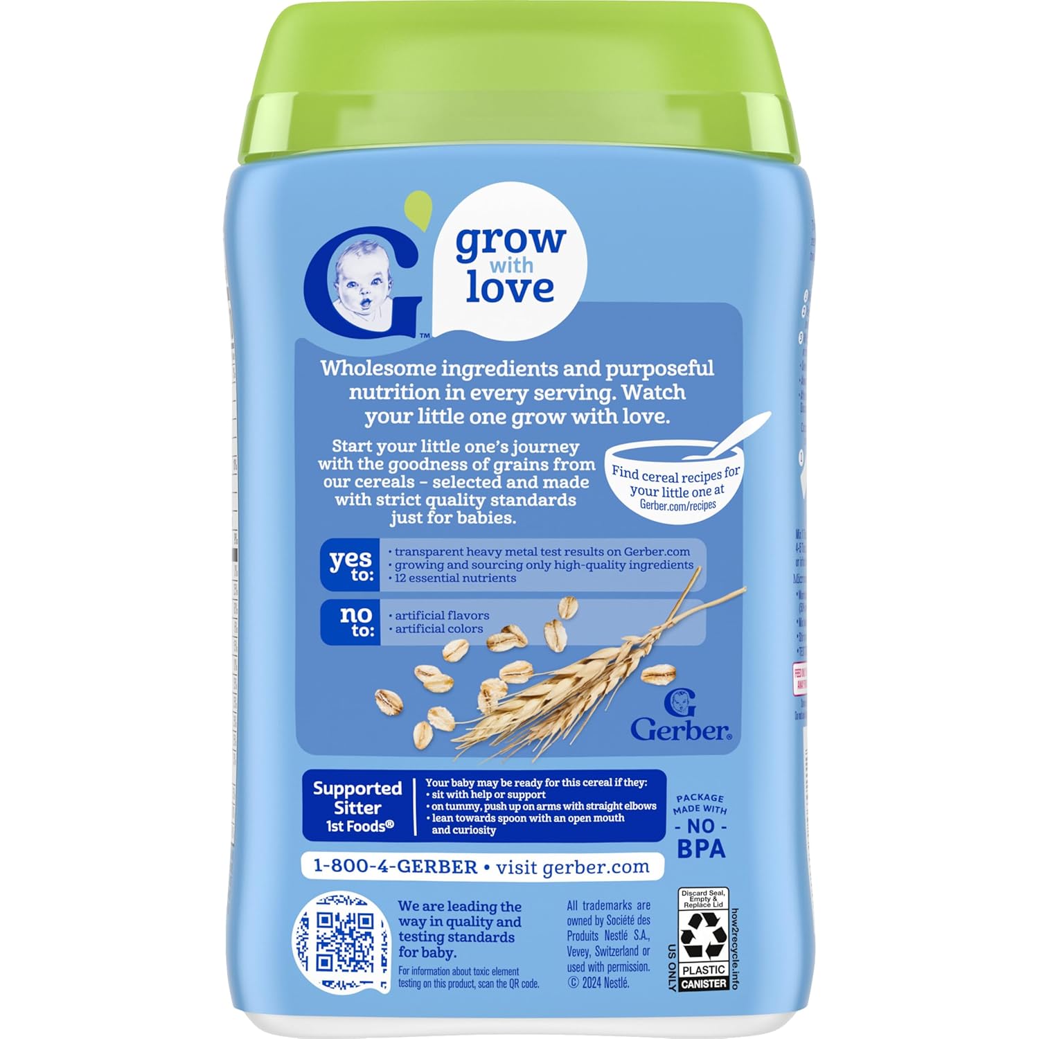 Gerber Organic For Baby 1St Foods Grain & Grow Cereal, Oatmeal Cereal, Made With Whole Grains & Iron, Usda Organic & Non-Gmo 8 Ounce (Pack Of 3)