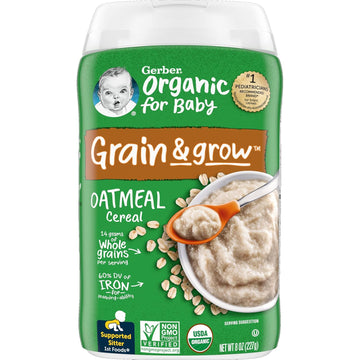 Gerber Baby Cereal Organic 1St Foods, Grain & Grow, Oatmeal, 8 Ounces