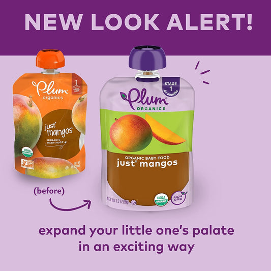 Plum Organics | Stage 1 | Organic Baby Food Meals [4+ Months] | Mango Puree | 3.5 Ounce Pouch (Pack Of 6) Packaging May Vary