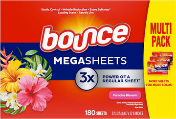 Bounce Mega Dryer Sheets, Paradise Blossom, 180 Count (Packaging May Vary)