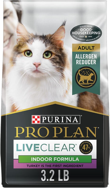 Purina Pro Plan Allergen Reducing, Indoor Cat Food, LIVECLEAR Turkey and Rice Formula - 3.2 lb. Bag