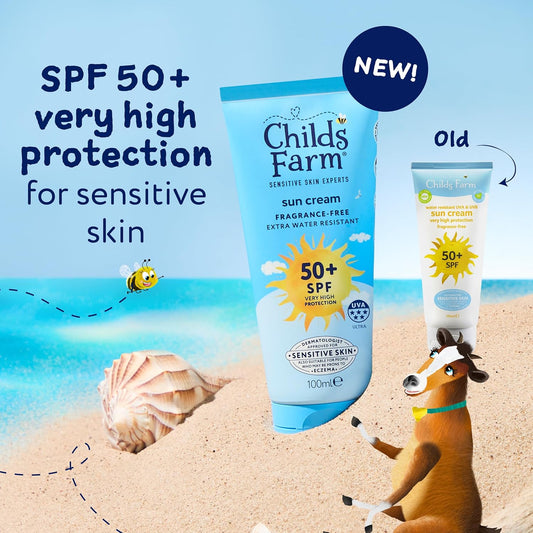 Childs Farm Kids & Baby Sun Cream Spf 50+ | Uva & Uvb Very High Protection | Extra Water Resistant | Fragrance Free | Suitable For Dry, Sensitive Skin, 100Ml