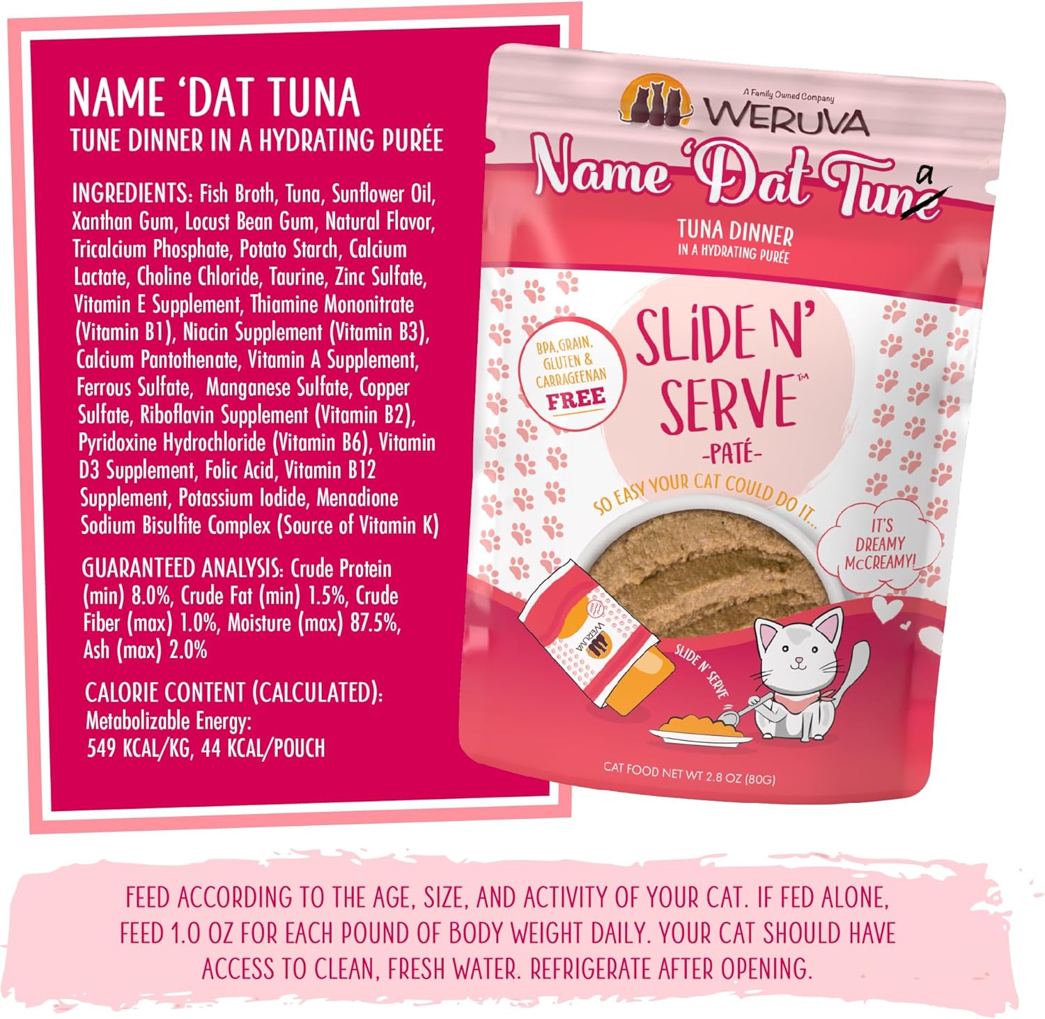 Weruva Wet Cat Food, Name Dat Tuna with Tuna Pate, 2.8oz Slide N Serve Pouch, Pack of 12 : Pet Supplies