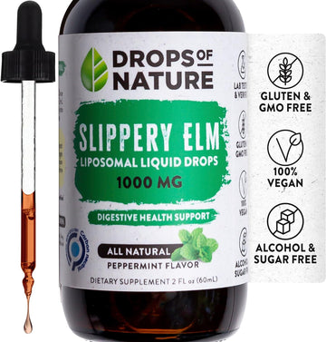 Slippery Elm Liquid Extract | Vegan, Non-Gmo, No Alcohol, Natural Flavor | Ultra Soothing Formulated Organic Slippery Elm Drops For Digestive & Immune Support (2 Oz 60 Ml)