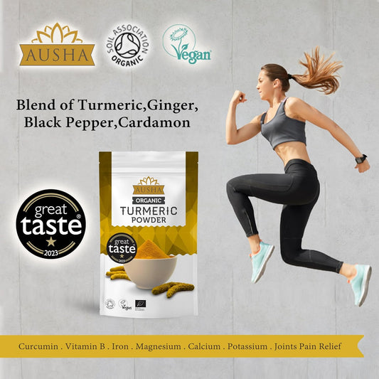 Ausha Organic Turmeric Powder 200G | 5-6% High Curcumin - Uk Certified Organic By Soil Association - Use In Cooking- 1* Winner Great Taste Award 2023- Ground Turmeric