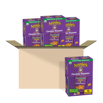 Annie'S Organic Cheddar Bunnies Baked Snack Crackers, 12 Oz., 12 Pouches (Pack Of 4)