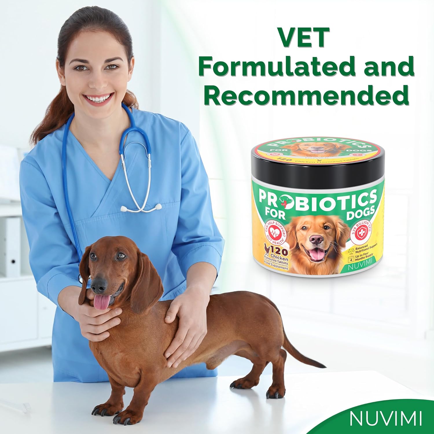 Probiotics for Dogs - Dog Probiotic & Prebiotic Tablets - Digestive Support Supplement for Gut Health, Tummy Relief, Itching, Diarrhoea, Allergies, Bad Breath - 120 Chicken Flavour - by Nuvimi : Amazon.co.uk: Pet Supplies