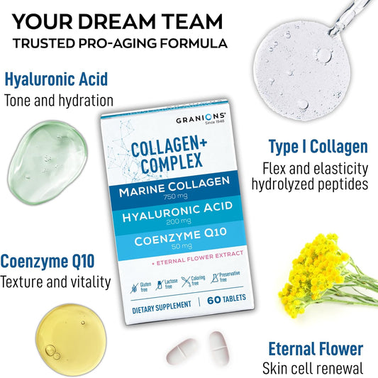 Hyaluronic Acid Supplements 200Mg - Marine Collagen Peptides, Vitamin B3 Niacinamide, Ceramides Supplement - Deep Hydration & Anti-Aging Skin Care Complex For Women And Men - 60 Foil Sealed Tablets