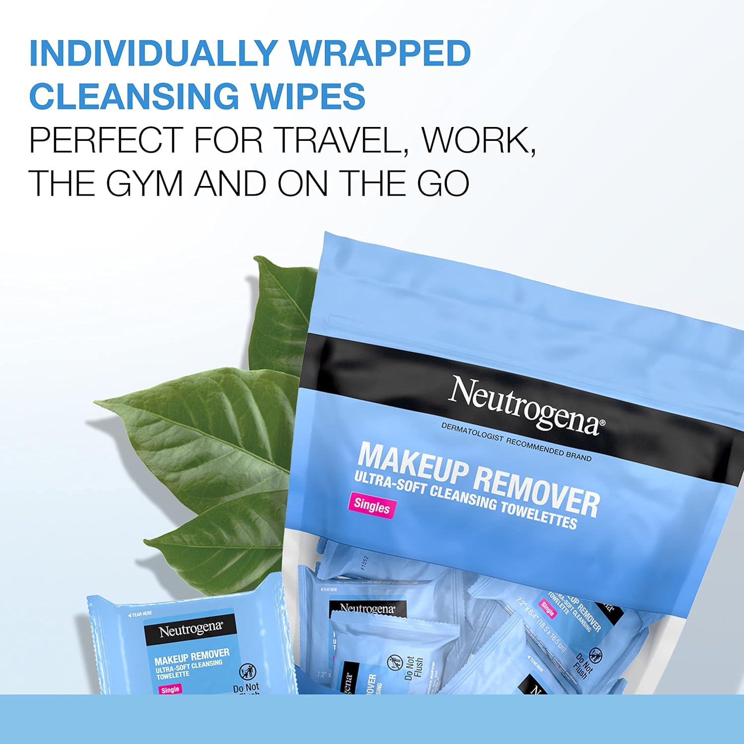 Neutrogena Makeup Remover Facial Cleansing Towelette Singles, Daily Face Wipes Remove Dirt, Oil, Makeup & Waterproof Mascara, Gentle, Individually Wrapped, 100% Plant-Based Fibers, 20 ct : Beauty & Personal Care