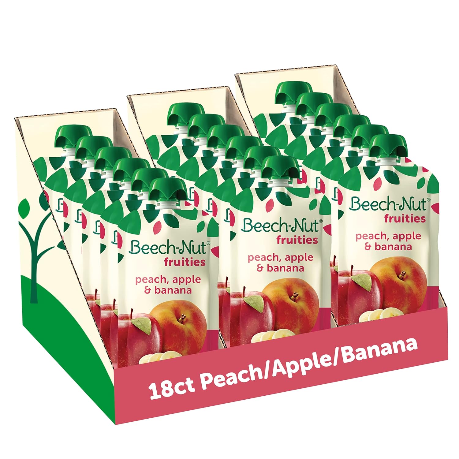 Beech-Nut Baby Food Pouches, Peach Apple Banana Fruit Puree, 3.5 Oz (18 Pack)