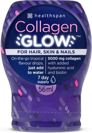 Healthspan Collagen Glow 5,000mg | Passion fruit flavoured drink | for beautiful hair, radiant skin and strong nails | with Hyaluronic Acid, Biotin, Selenium & Vitamin (7 Day Supply)