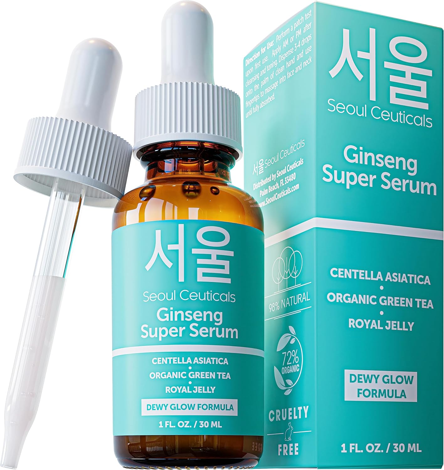 Seoulceuticals Korean Skin Care Ginseng Serum - K Beauty Skincare With Green Tea + Centella + Royal Jelly - Cruelty Free & Organic For Dewy Glow 1Oz