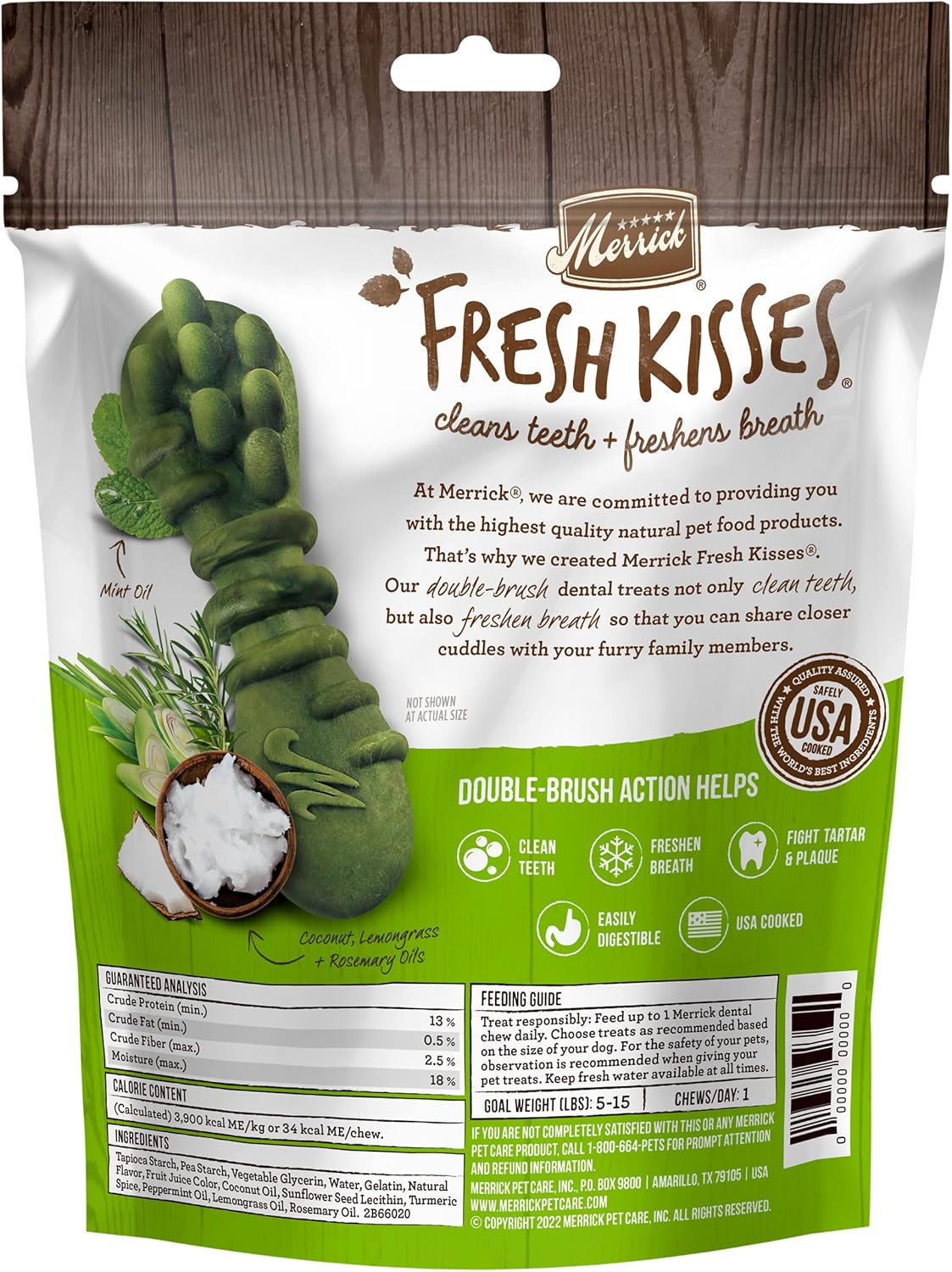 Merrick Fresh Kisses Natural Dental Chews Infused With Coconut And Botanical Oils For Tiny Dogs 5-15 Lbs - 33 ct. Bag : Pet Supplies