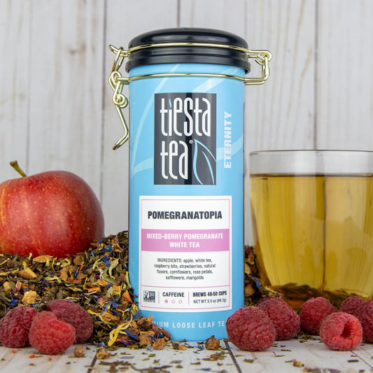 Tiesta Tea - Pomegranatopia, Mixed-Berry Pomegranate White Tea, Loose Leaf, Up To 50 Cups, Make Hot Or Iced, Low Caffeine, 3.5 Ounce Refillable Tin