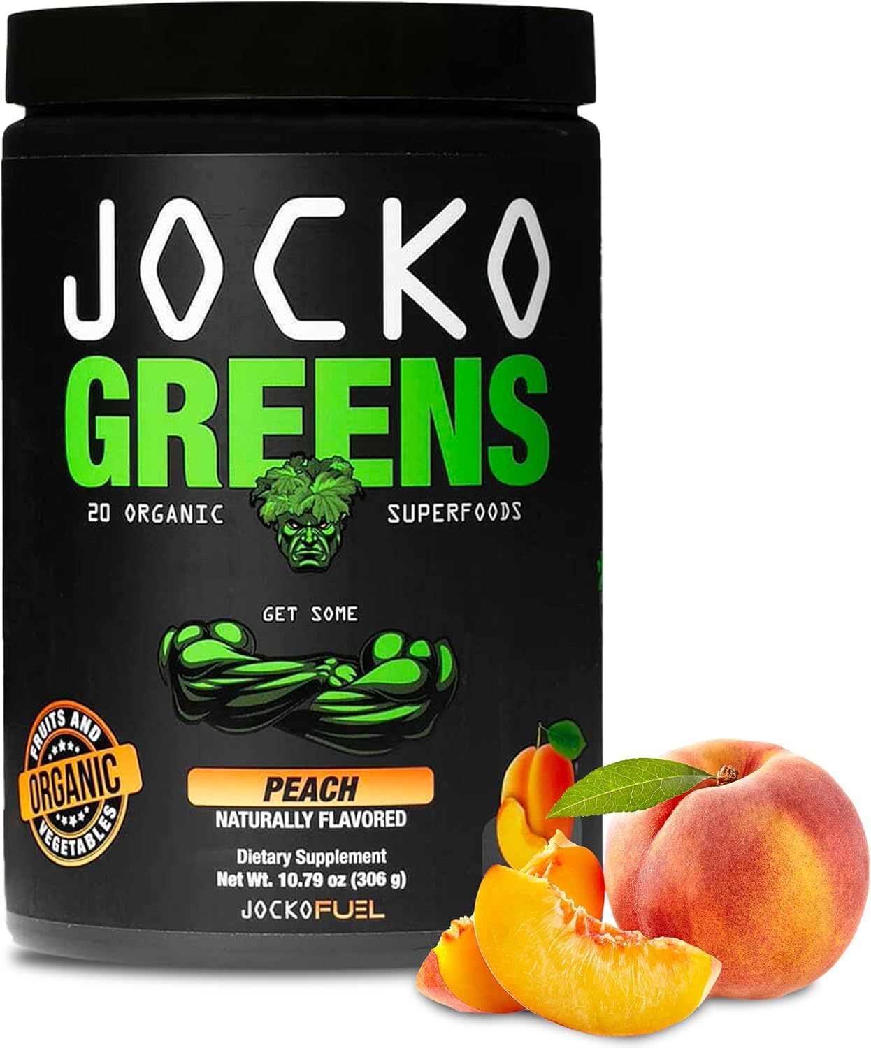 Jocko Fuel Greens Powder (Peach Flavor) - Organic Greens & Superfood Powder For Healthy Green Juice - Keto Friendly With Spirulina, Chlorella, Digestive Enzymes, & Probiotics - 30 Servings