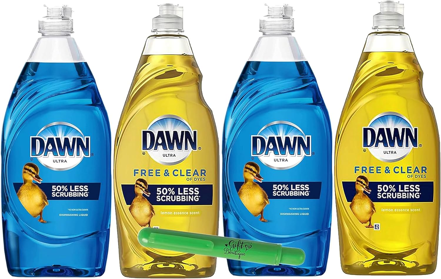 Dawn Dishwashing Liquid Dish Soap, 7.5 Ounce Squeeze Bottle Assorted Scents- Fresh Original and Lemon Dawn Dish Soap with Gift Boutique Lint Stick, 4 Pack