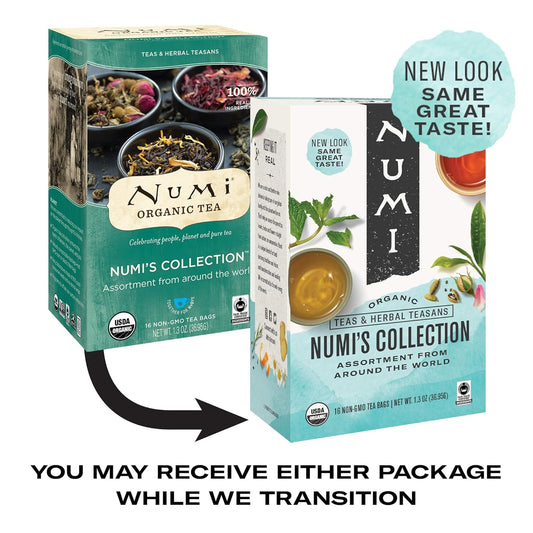 Numi Organic Tea Numi'S Collection Variety Pack, 16 Tea Bags, Black, Green, White, Pu-Erh, Maté, & Herbal, Packaging May Vary