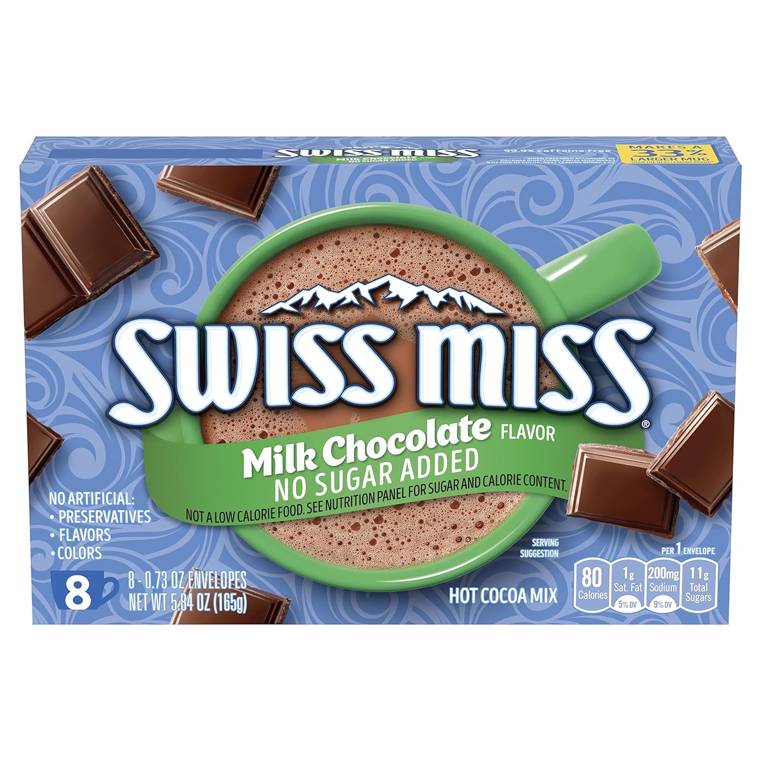 Swiss Miss Milk Chocolate Flavor No Sugar Added Hot Cocoa Mix, 0.73 Oz. 8-Count (Pack Of 12)