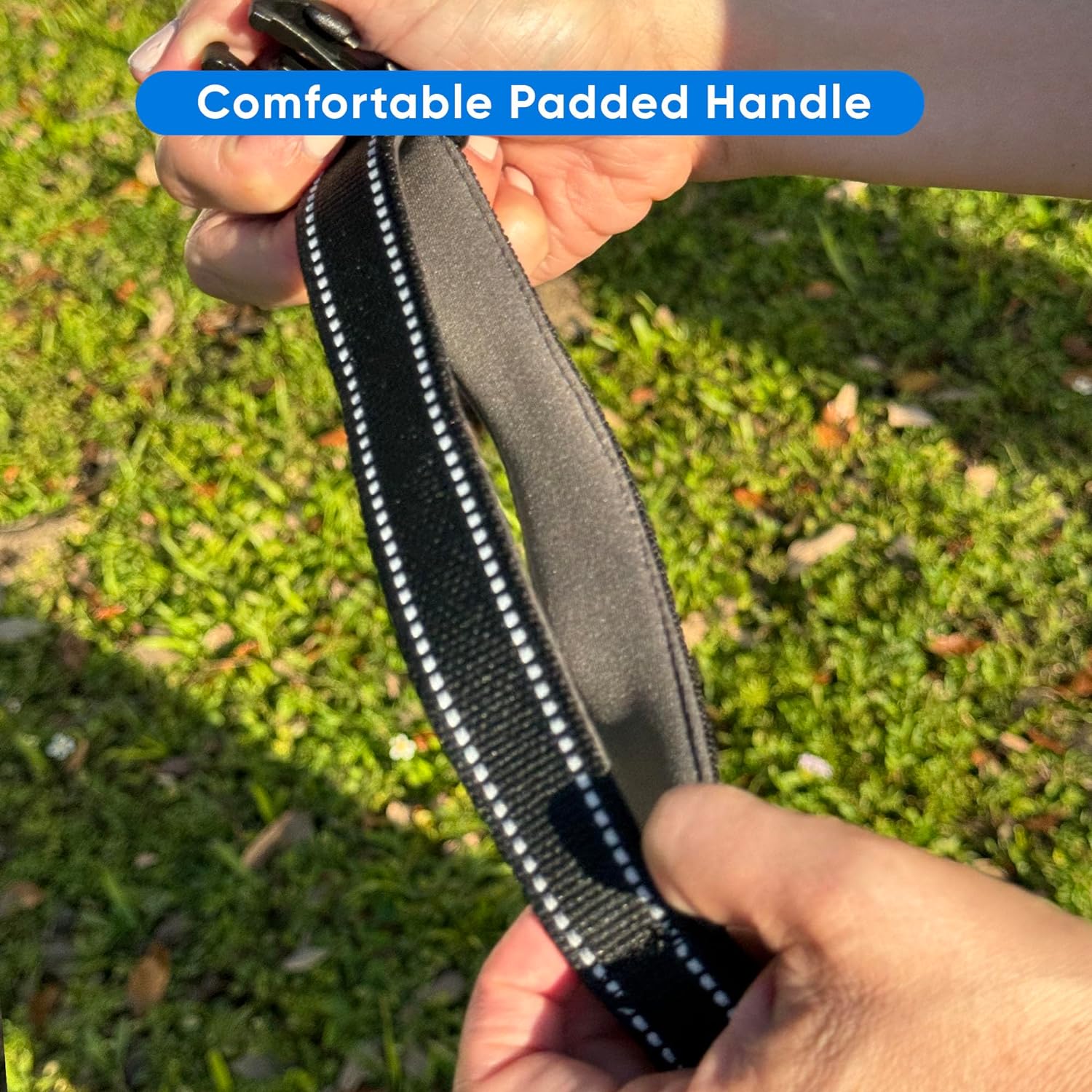 Pawtitas Hands Free Running Dog Lead | 1.8 M Reflective Dog Lead Comfortable Padded Handle | Puppy Dog Training Double Handle Reflective Lead | Reflective Short Dog Lead for Training - Black Lead :Pet Supplies