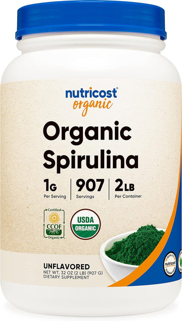 Nutricost Organic Spirulina Powder 2 Lb - Pure, Certified Organic Spirulina