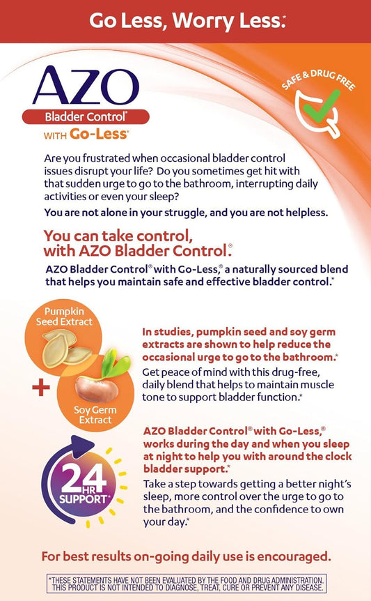 Azo Bladder Control With Go-Less Daily Supplement | Helps Reduce Occasional Urgency* | Helps Reduce Occasional Leakage Due To Laughing, Sneezing And Exercise††† | 54 Capsules