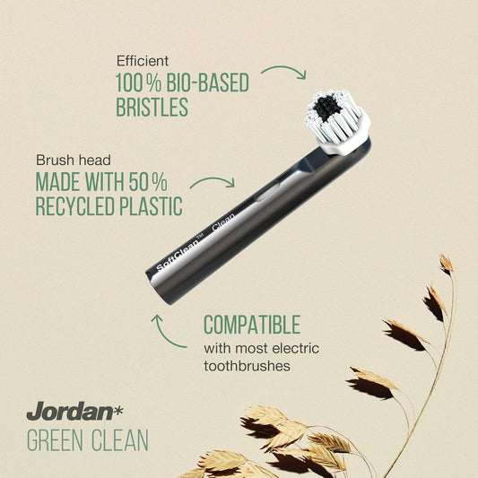 Jordan® Green Clean Replacement Electric Toothbrush Heads | Green Clean Sustainable Electric Toothbrush Heads | Oral B Compatible | Pack Of 4