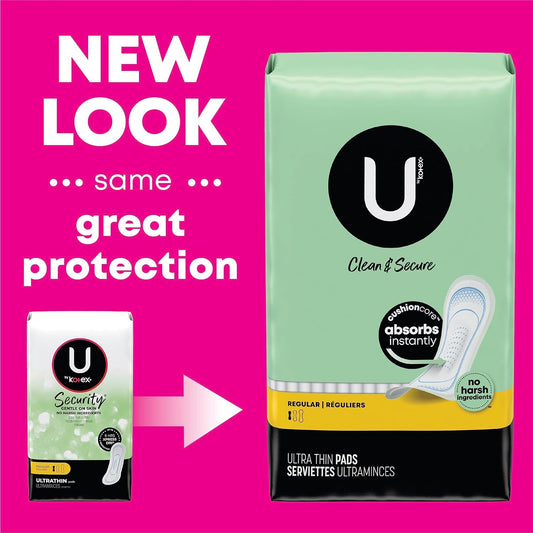 U by Kotex Clean & Secure Ultra Thin Pads, Regular Absorbency, 60 Count (Packaging May Vary)