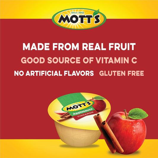 Mott'S Cinnamon Applesauce, 4 Oz Cups, 72 Count (12 Packs Of 6), No Artificial Flavors, Good Source Of Vitamin C, Nutritious Option For The Whole Family