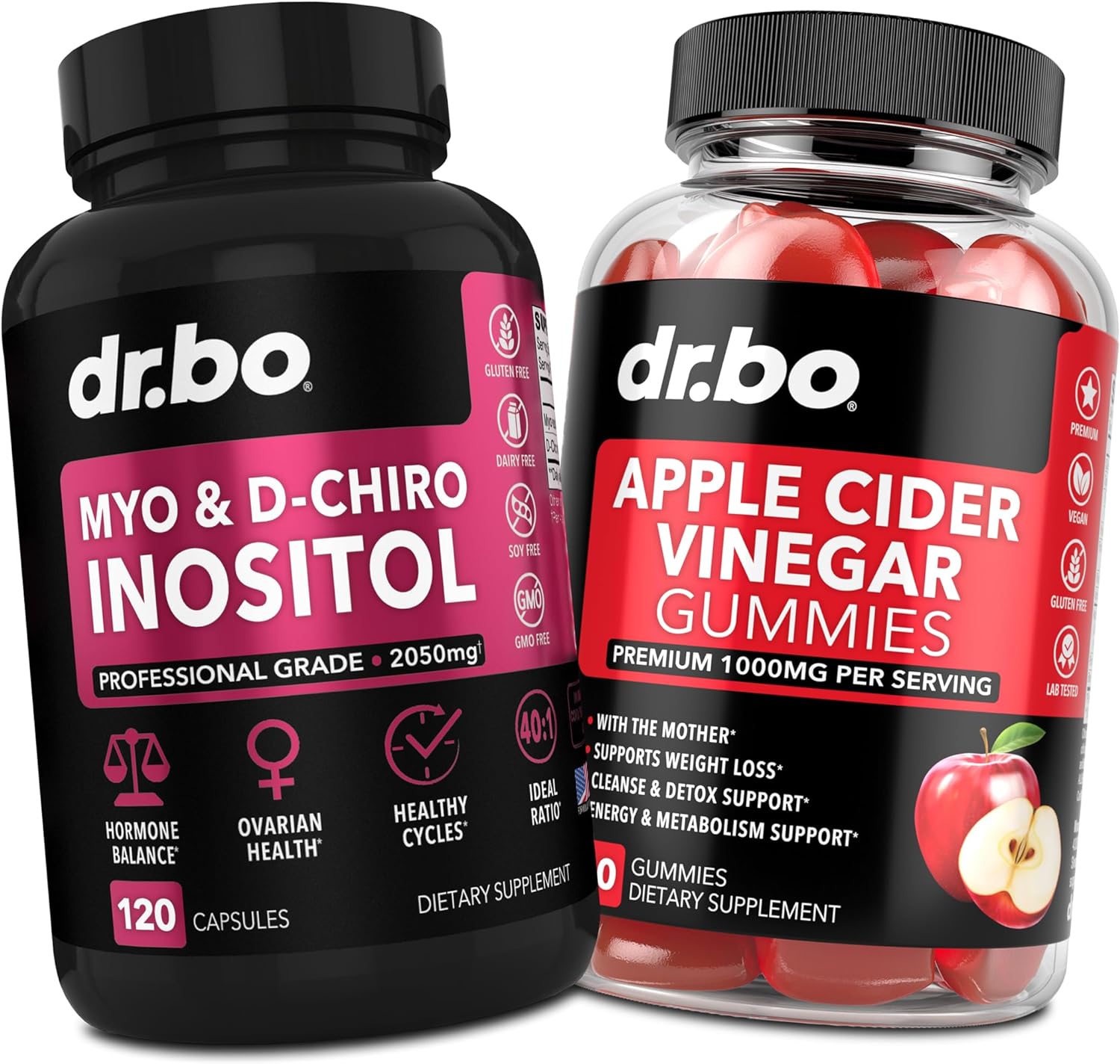 Myo-Inositol & D-Chiro Inositol & ACV Gummies - 40:1 Ratio Hormone Balance for Women & Apple Cider Vinegar Gummies - Fertility Supplements to Regulate Menstrual Cycle, Support Ovarian Health & PCOS