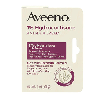 Aveeno Maximum Strength 1% Hydrocortisone Anti-Itch Cream With Pure Oat Essence, Triple Oat Complex, Aloe & Vitamin E, For Itch, Rash & Redness Relief, 1 Oz Pack Of 2