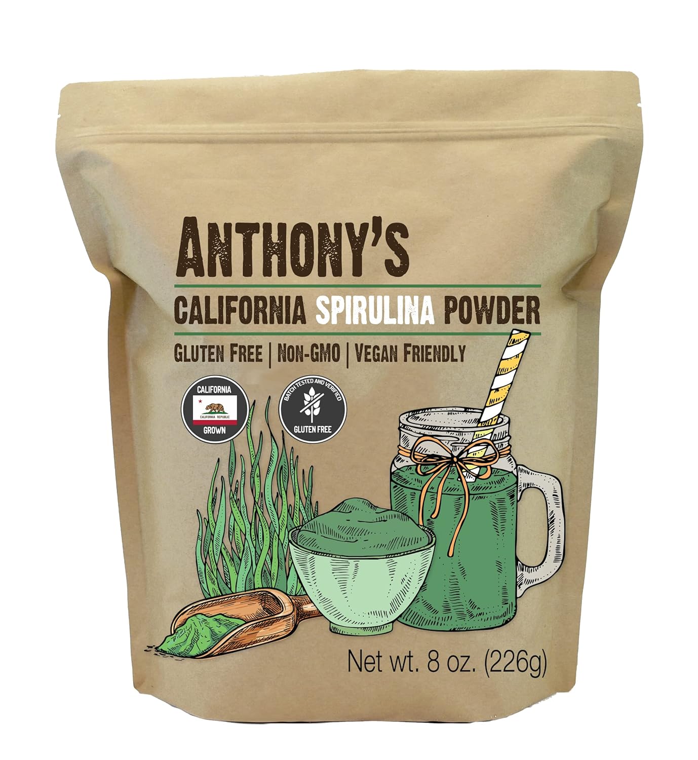 Anthony'S California Spirulina Powder, 8 Oz, Product Of Usa, Gluten Free, Non Gmo