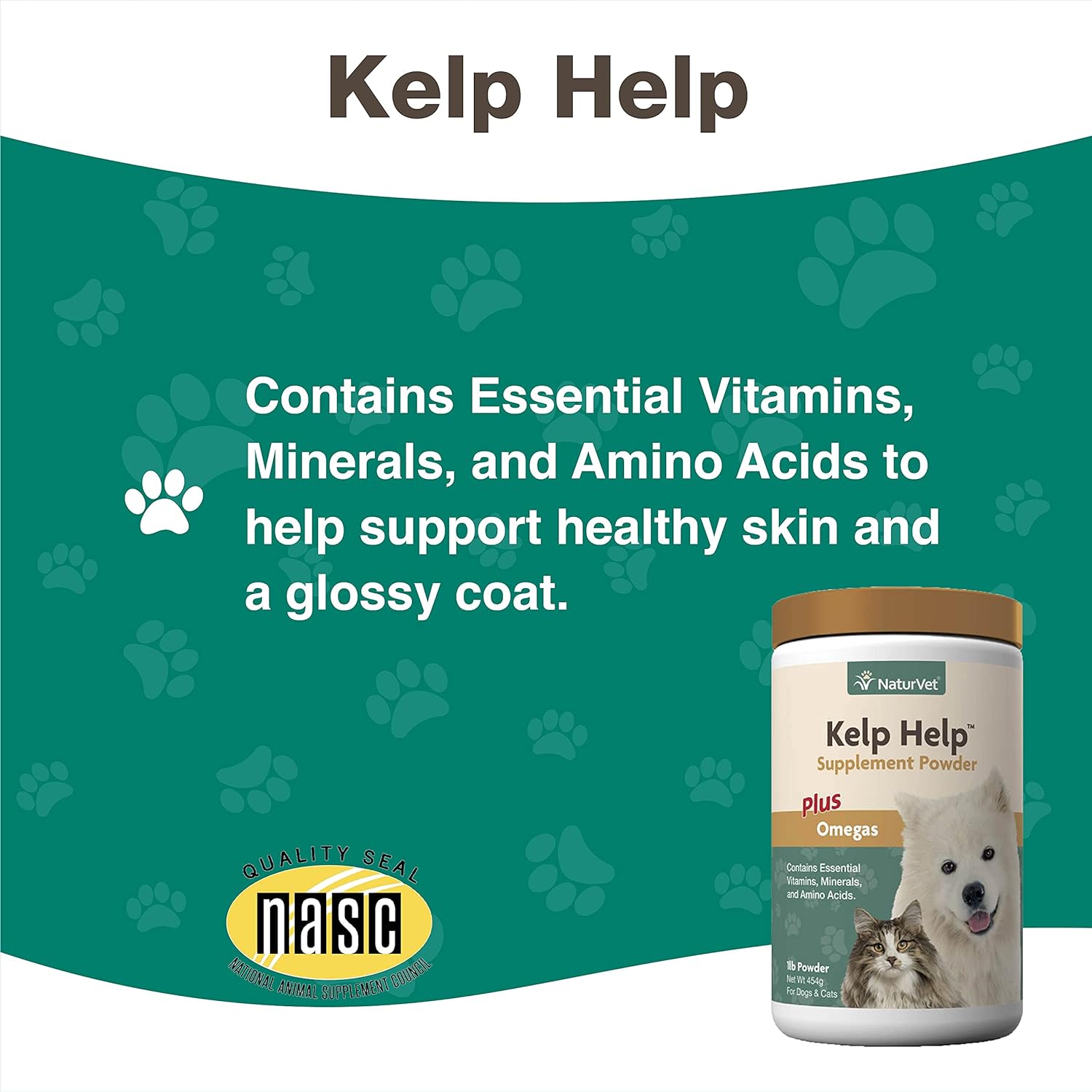 NaturVet Kelp Help Plus Omegas Skin and Coat Supplement for Dogs and Cats, Powder, Made in The USA with Globally Source Ingredients 1 Pound : Pet Herbal Supplements : Pet Supplies