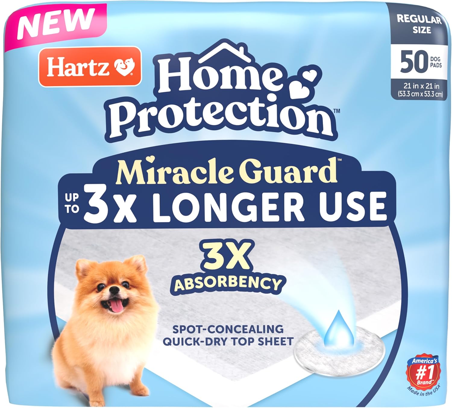 New! Hartz Home Protection Miracle Guard Dog Pads, Regular Size 50 Count, 3X Absorbency & 3X Longer Use, Won'T Leak And Odor Eliminating