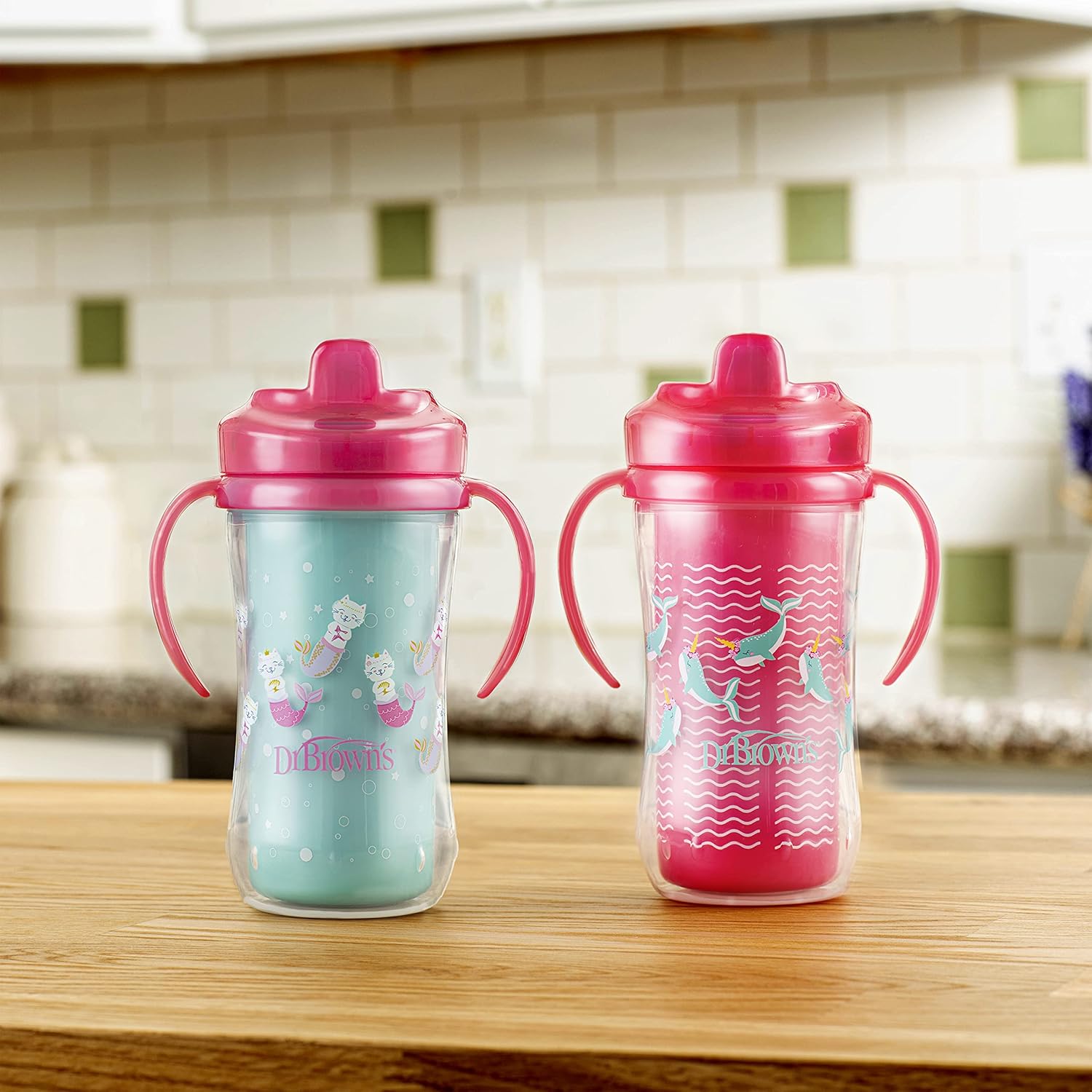 Dr. Brown's Milestones Hard Spout Insulated Sippy Cup with Handles, Pink, 10 oz, 2 Pack, 12m+ : Baby
